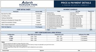 Adarsh Horizon Park Price Sheet and Costing Details